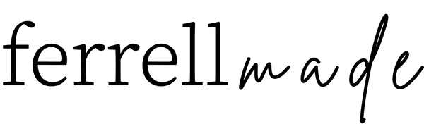 Text 'ferrell made' in a stylized font on a white background